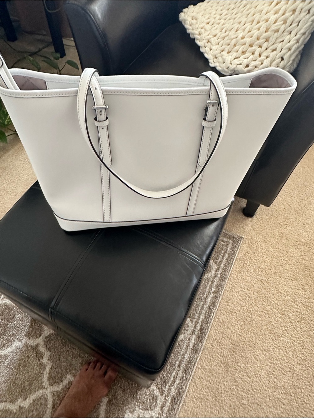 Michael Kors White Leather Tote with Silver-Tone Accents - Picture 3 of 3